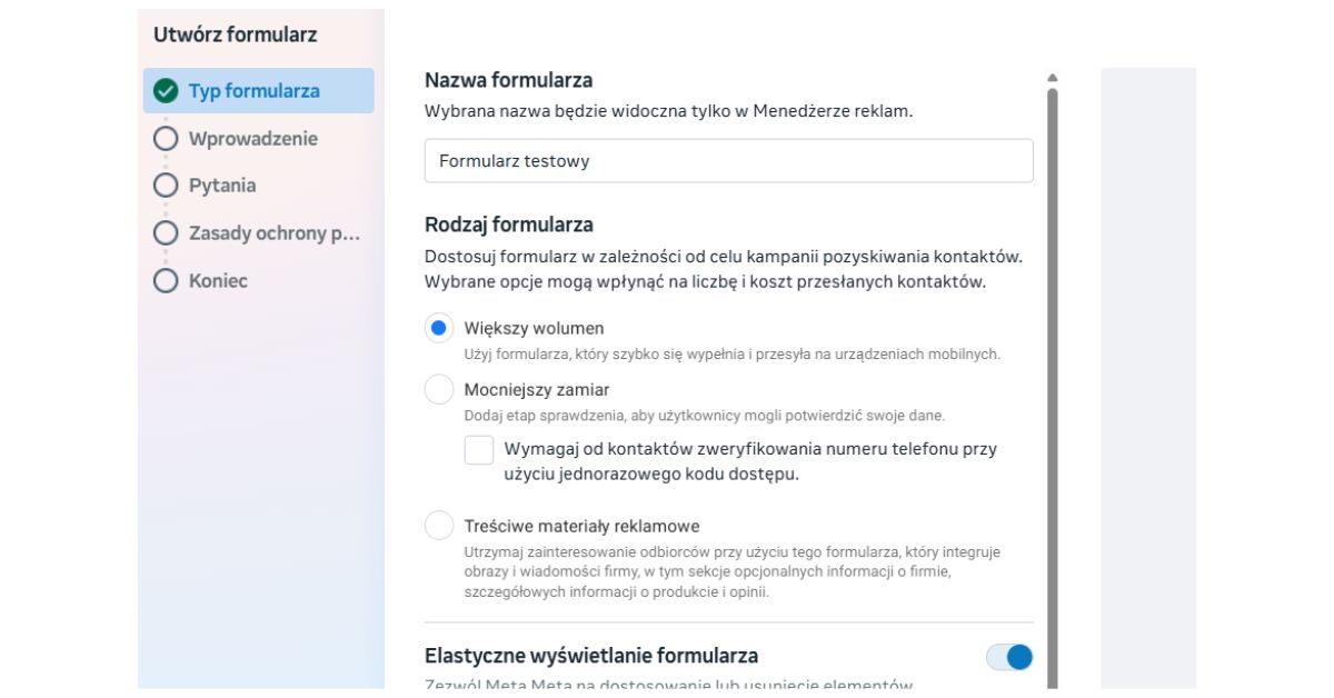 facebook lead ads formularz testowy